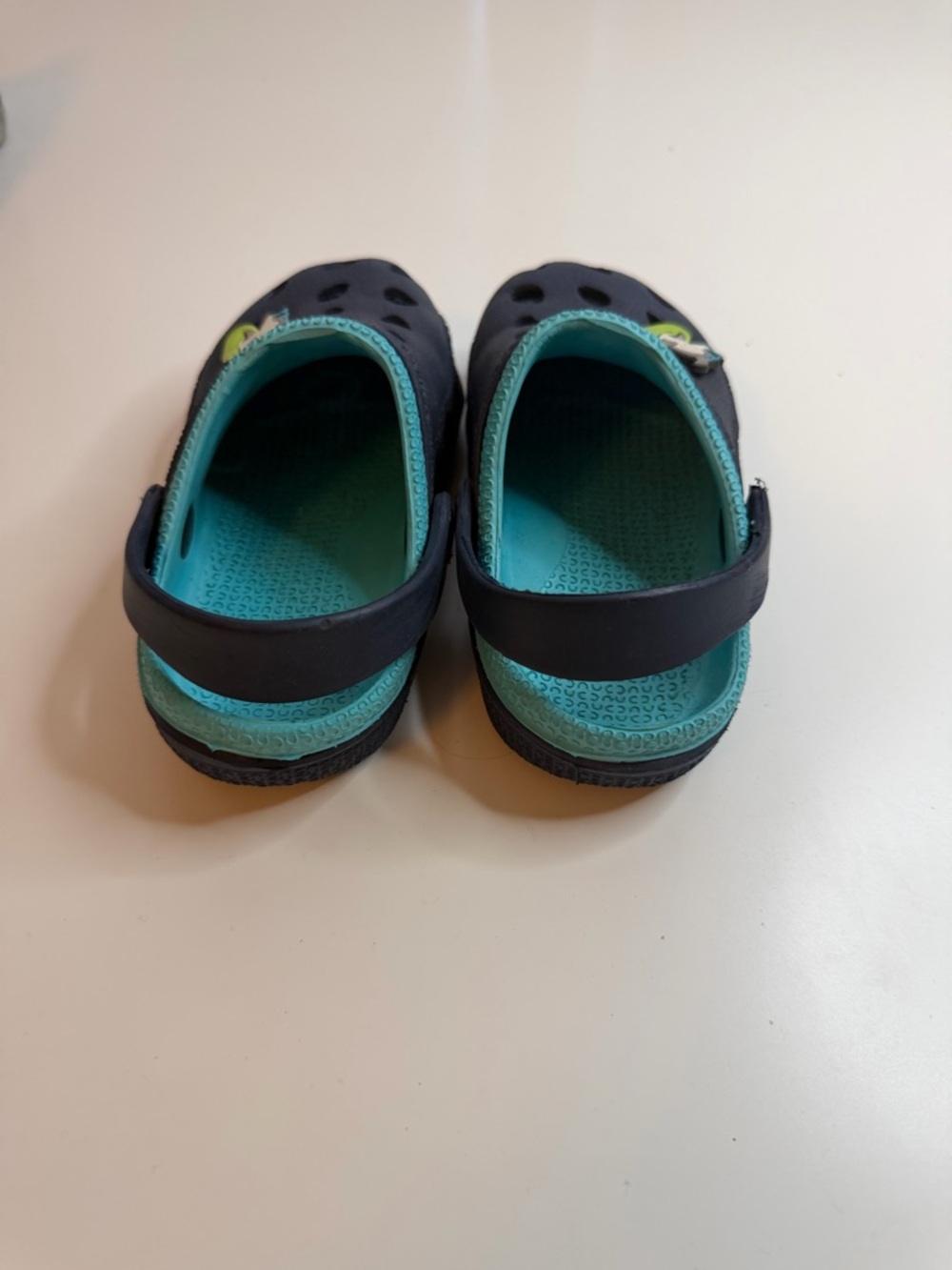Crocs-Style Kids Navy and Teal Clog Sandals with Shark Charm - Picture 3 of 5